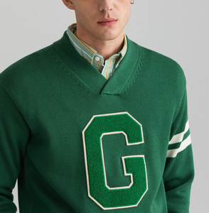 Custom College Letter cuello en V Jacquard Knit <span class=keywords><strong>Club</strong></span> <span class=keywords><strong>Polo</strong></span> suéter de punto de invierno cálido de los hombres suéter de punto para los hombres - Product Image 2