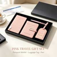 Coffret Cadeau de Voyage d'Affaires de Luxe avec Logo Personnalisé, Porte-Passeport RFID, Étiquette à Bagages, Stylo Exécutif, Coffret Cadeau d'Entreprise 4 pièces pour Hommes