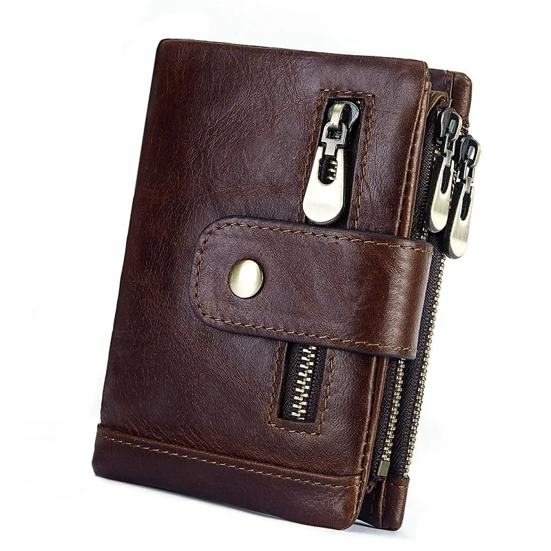 Customize Genuine Leather Rfid Wallet Money Clip For Man With Zip Coin Pocket