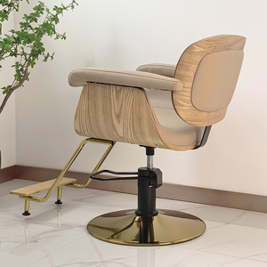 Chaise de barbier pivotante à fond rond avec cadre en bois au design élégant, couleur claire, chaises de <span class=keywords><strong>coiffure</strong></span> pour barbier - Product Image 4