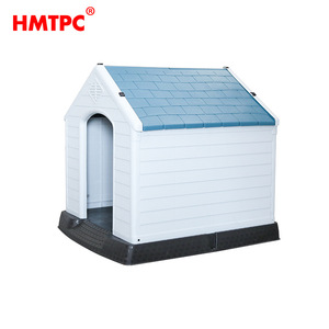 HMTPC Plastic Dog House Outdoor Waterproof Large Breed <b>White</b> Blue Rectangle Hut Pet Kennel - Product Image 2