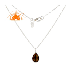 Colgante de piedras preciosas de cuarzo ahumado de circón, colgante de cadena de plata chapada en oro de 18 quilates, proveedor de joyería, Colección Vintage - Product Image 1