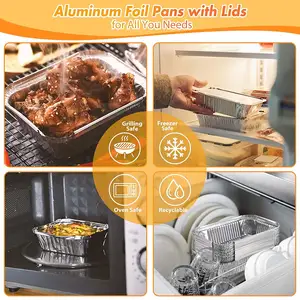 Gran oferta, uso de envasado de alimentos, caja de lata para llevar de alta calidad, bandeja de comida para hornear, papel de aluminio plateado, papel de aluminio Fastfood