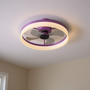 Ventilateur de plafond LED moderne avec lumière, variateur d'intensité, violet, moteur DC, 3 pales, télécommande, pour salon - Product Image 2
