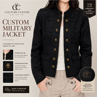 Nouvelle Arrivée Tendance Vintage Personnalisée Femme Col Montant Épaulettes Double Boutonnage Boutons Métalliques Coupe Slim Veste Courte Cargo
