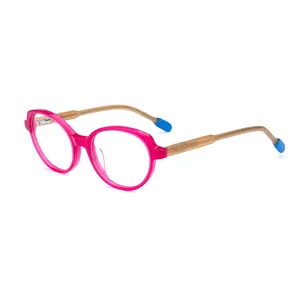 Geometric Pattern Kids Eyeglasses Frames Cool round Style Acetate Optics for Children Wholesale Stock
