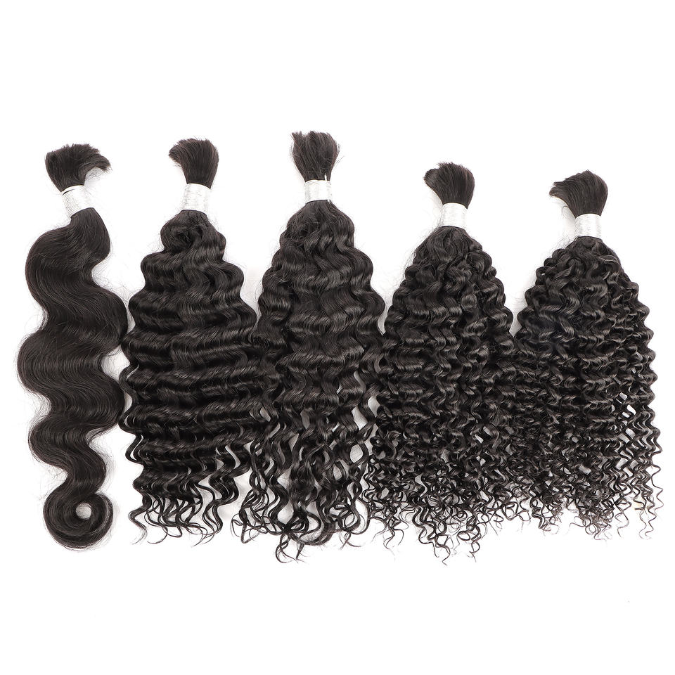 Raw Boho Human Hair Bundles Deep Wave 18inch Bulk Human Hair for Braiding
