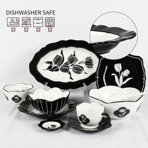 US & Turkish Market Restaurant-Grade Porcelain Bulk Order Solution Hand-Painted Tulip Motif Ceramic Dinnerware Set BPA Free - Product Image 5
