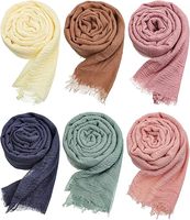 Foulard Hijab Uni Effet Froissé à Bords Effilochés pour Femme, Châle Doux et Plissé