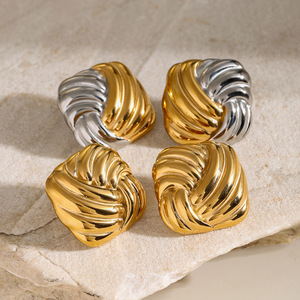 Knot <b>Stud</b> <b>Earrings</b> 18k Gold Stainless Steel Geometric Design Everyday Wear Jewelry - Product Image 4