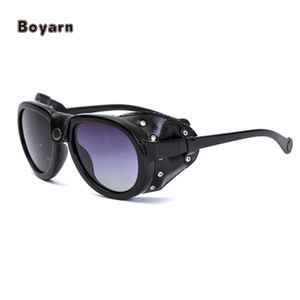 Boyarn Usine En Gros Confortable En Cuir Marron Côté Boucliers <span class=keywords><strong>Steampunk</strong></span> Lunettes De Soleil Polarisées Designer Marque Lunettes De Soleil De Sécurité - Product Image 2
