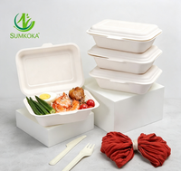 Contenants alimentaires en bagasse écologiques, résistants à la graisse et compatibles micro-ondes, boîtes à clapet en bagasse, boîtes à emporter jetables