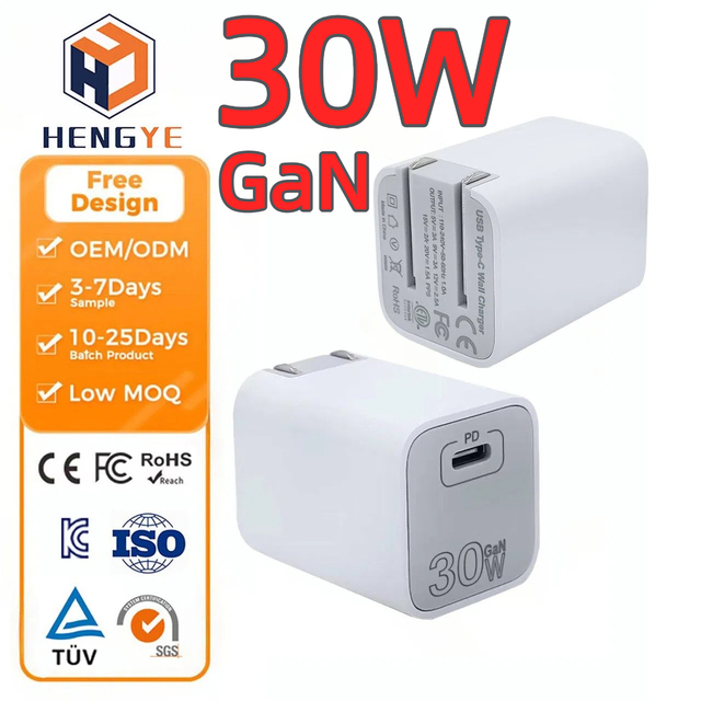 30W USB-C PD Charger PPS Single Port Fast Charging Wall Adapter 30w Gan Charger with Foldable US Plug Factory Direct Supply