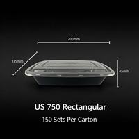 Boîte Bento Rectangulaire Anti-Fuite à Injection de 750 ml avec Couvercle Transparent pour la Livraison de Repas et les Magasins de Charcuterie (Vente en Gros)