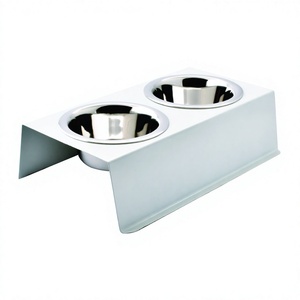 Cuenco de acero inoxidable para comida de mascotas, comedero doble recto de Metal elevado, color blanco, precio al por mayor - Product Image 1