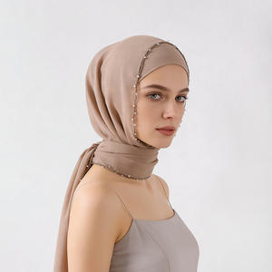 Nuevo Hiyab de Chifón Largo <span class=keywords><strong>para</strong></span> <span class=keywords><strong>Mujer</strong></span>, con Cuentas de Perlas y Borde Ondulado, Estilo <span class=keywords><strong>Turbante</strong></span> Árabe de Oriente Medio - Product Image 2