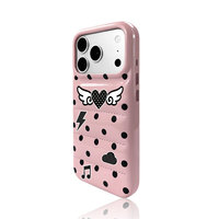 Coque de protection antichoc et anti-chute matelassée style matelassage matelassé brillant avec imprimé cœur, ailes et éclairs pour iPhone 17 Pro Max