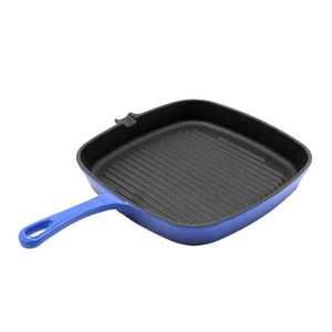 Sartén cuadrada <span class=keywords><strong>de</strong></span> <span class=keywords><strong>hierro</strong></span> <span class=keywords><strong>fundido</strong></span> esmaltada en azul y rojo con ranuras para asar - Product Image 2