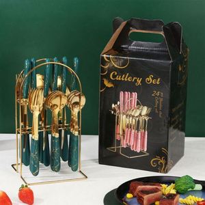 Stock Stainless Steel 24-Piece Rack PP Handle Knife Fork Spoon Gift Box Western Food Nordic Style Cutlery Set SS 410 - Product Image 3