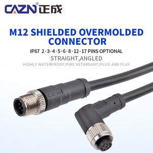 Conectores de Cable de Alimentación de PVC/PUR Moldeados, Blindados de Fábrica, de 1 Metro, M12 Rectos y en Ángulo Recto, de <span class=keywords><strong>2</strong></span>, <span class=keywords><strong>3</strong></span>, 4, 5, 6 y 12 Pines, Hembra y Macho - Product Image 1