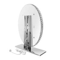 Miroir Sur Pied Ovale Effet Diamant Écrasé avec Lumière LED, Miroir de Coiffeuse Rond Créatif avec LED