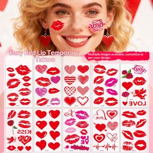Nuevo Tatuaje Adhesivo de Labios para el Día de San Valentín, Corazón Rojo, <span class=keywords><strong>Beso</strong></span> de Cupido, Impresión de Alta Gama con Transferencia de Agua de Rosas, Uso Facial - Product Image 1
