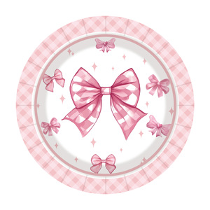 Ensemble de vaisselle jetable sur le thème des nœuds pour fête d'anniversaire et réunion d'amis : assiettes, gobelets et serviettes en papier - Product Image 6