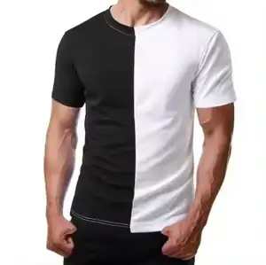 Custom black and white contrast Regular T-shirt Basic crewneck shirts 100% Cotton double stitching tshirts for men