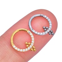 G23 ASTM F136 Titanium Classic Round Earwheel with Zircon Ear Cartilage Earring Nose Ring Simple Hinged Segment Clicker