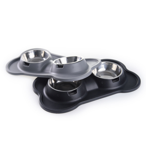 Double Dog <span class=keywords><strong>Bowl</strong></span> com tigelas removíveis de aço inoxidável, Food Grade Silicone Base para viagens e uso doméstico, logotipo personalizado aceitável - Product Image 1