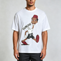 T-shirt décontracté blanc à col rond, coupe ample et épaules tombantes, avec coutures inversées personnalisées, impression DTF, coupe ajustée et confortable