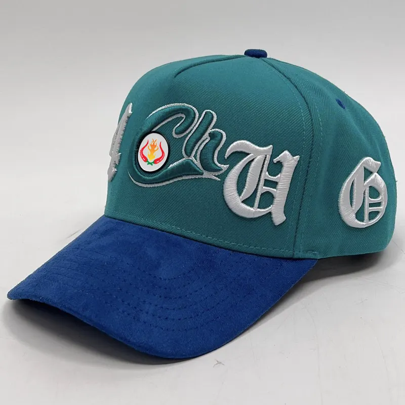 Chapéu de pai acrílico com aba verde personalizado de 5 painéis, gorras esportivas masculinas, boné de beisebol estruturado com logotipo bordado 3D