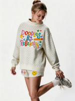 Nouveauté : Sweat-shirt à col montant pour femme, à pois, longueur allongée, avec logo brodé personnalisé