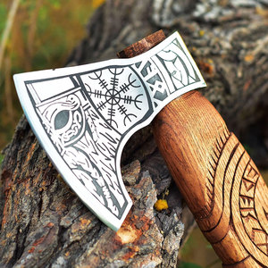 Hand Made <b>Viking</b> <b>Axe</b> with High Quality Leather Sheath Ash Wood Handle 1.5 KG Weight Custom Tomahawk <b>Viking</b> <b>Axe</b> Survival Use - Product Image 4