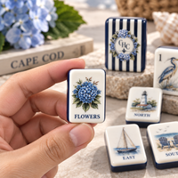 Set Mahjong Amerika Cape Cod Hydrangea 160 Ubin 1,5 Inci Biru Tua Gading Ubin Mahjongg Bergaya Pantai dengan Monogram Kustom OEM