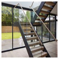 Escalier droit moderne à double montant, marches en chêne massif durables, style minimaliste, main courante en bois