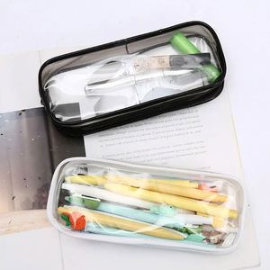 Pochette à crayons transparente en PVC imperméable avec fermeture éclair pour garçons et filles, sac à cosmétiques simple, trousse à crayons avec fonction de sécurité - Product Image 5