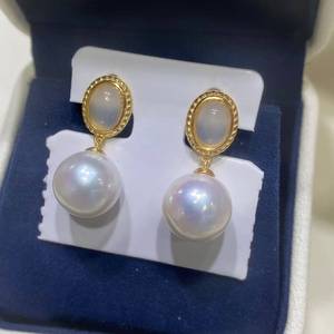 wholesale S925 <b>Silver</b> Vintage Dangle Pearl <b>Earrings</b>, 11-12mm Near Round Edison Pearl, Pink Overtones High Luster <b>Drop</b> <b>Earrings</b> - Product Image 4