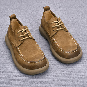 Chaussures bateau rétro en cuir pour hommes, bout rond, dessus en cuir véritable, semelle extérieure en caoutchouc, respirantes, toutes saisons, usage décontracté - Product Image 2