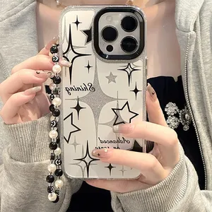 Fashionable for 14Promax phone case bracelet iphone 15 13 Cover 11 three-in-one acrylic 12Pro Flash art paper