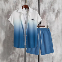 Ensemble 2 pièces pour homme, chemise à manches courtes et short dégradé, tenue décontractée d'été, survêtement de plage, streetwear
