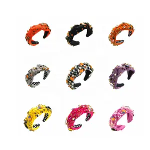 2023 New Halloween Rhinestone atado Jeweled Headband Mulheres Halloween Abóbora Fantasma Senhoras adornadas Torção Ampla Hairband