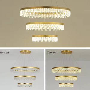 Modern <b>Large</b> Chandelier Round Ring Circle Three Tier Chain Ceiling Crystal Pendant <b>Light</b> for Hotel Decorative - Product Image 3