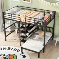 Litera doble de metal con escritorio integrado y estantes de almacenamiento Litera de estilo moderno con riel de seguridad Escalera integrada