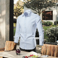 Kemeja Pria Lengan Panjang Bahan Twill Solid Warna Solid Kasual Spandex/Polyester untuk Kantor Bisnis, Bernapas, Ramah Lingkungan
