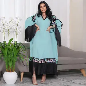 Mode damen dubai abaya luxus bescheidenheit stil pailletten frittiertes gewand abaya lockes kleid abaya frauen muslimisches kleid strickjacke