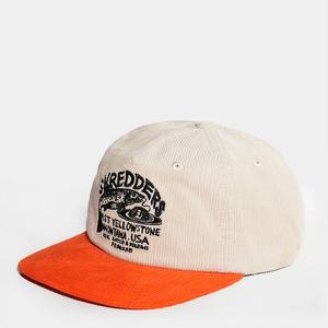 Casquettes personnalisées à logo brodé plat non structuré bicolore, casquettes snapback en velours côtelé à 5 panneaux - Product Image 3