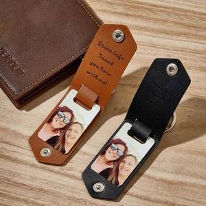 Imaiwill Stylish Stainless Steel Rectangular <b>Keychain</b> DIY UV Printing Custom Photo PU Leather <b>Personalized</b> Father's Day Family - Product Image 6
