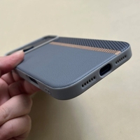 Étui de téléphone personnalisé en cuir cousu avec motif en fibre de carbone et blocs de couleur en TPU pour iPhone 17 Pro Max 16 15