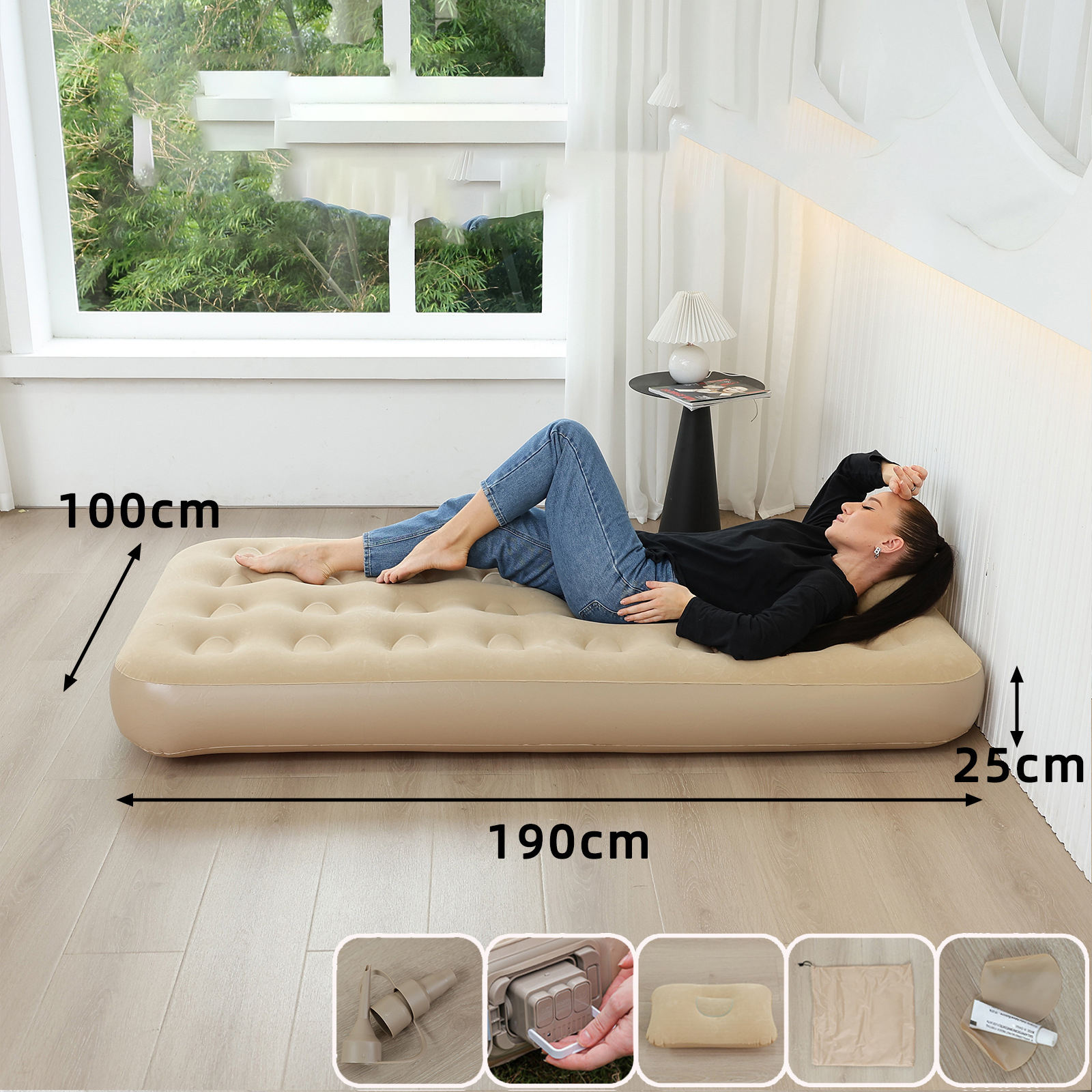 เตียงเดี่ยว (เตียงต่ำ) สีเบจ